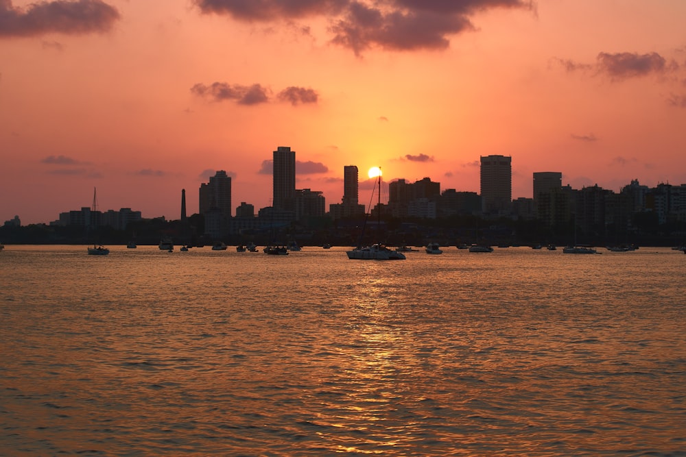 a sunset over a large body of water