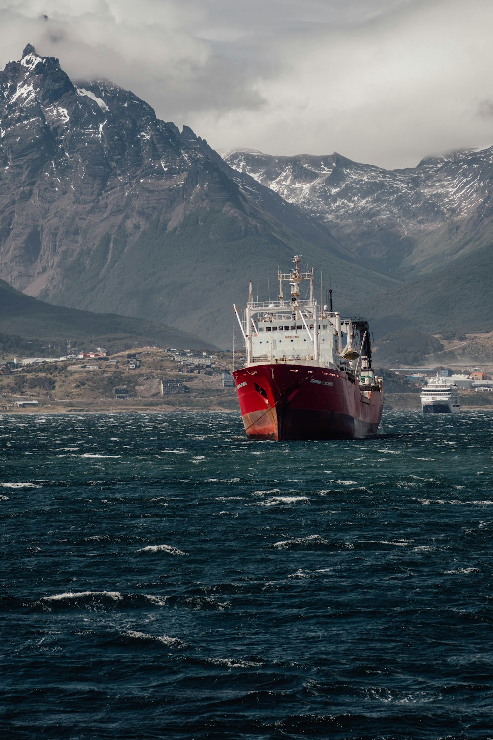 a large boat in the middle of a body of water