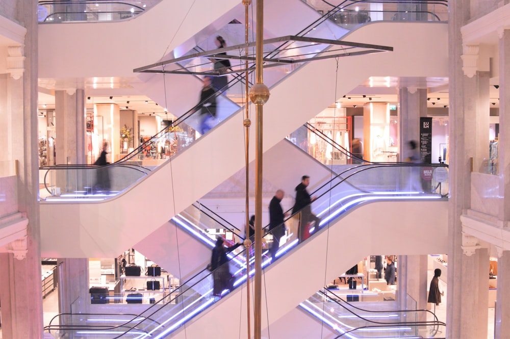 a group of people walking down a set of stairs