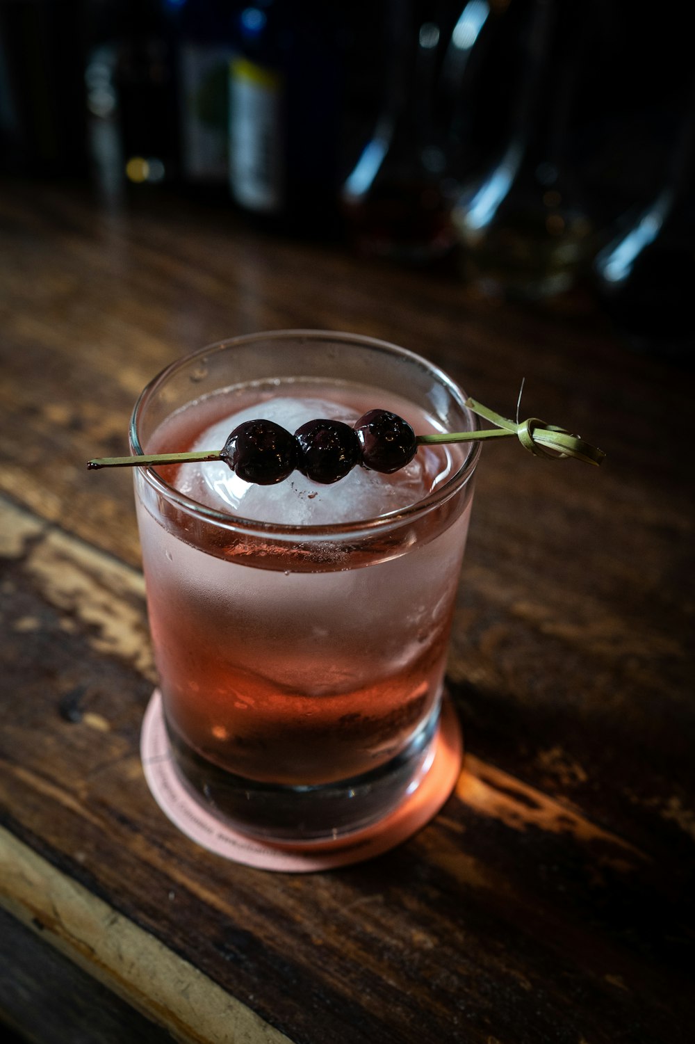 a close up of a drink on a table