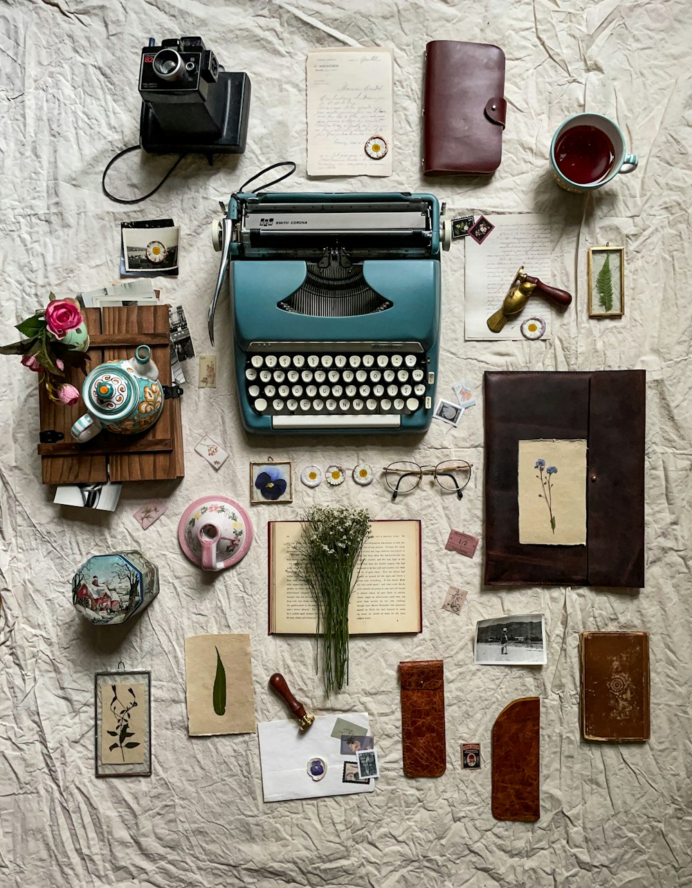 a table topped with lots of different types of items