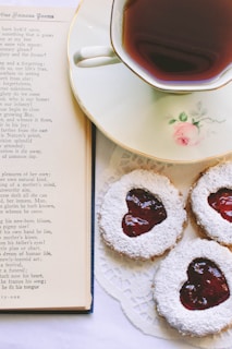 a cup of tea and some pastries on a plate