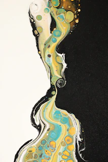 Detailed close-up of fluid art cells inside a symmetrical mandala pattern, with polished epoxy and sharp copper stencil lines enhancing depth.