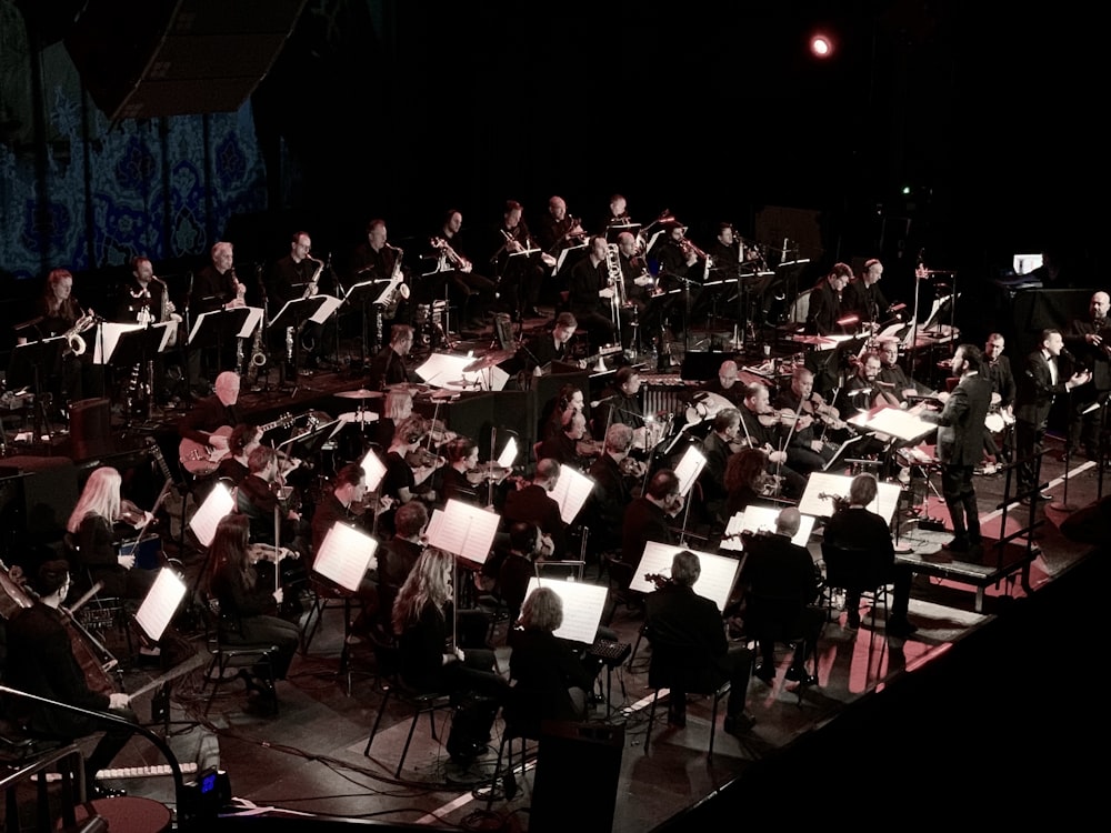 a large orchestra with lots of musical instruments