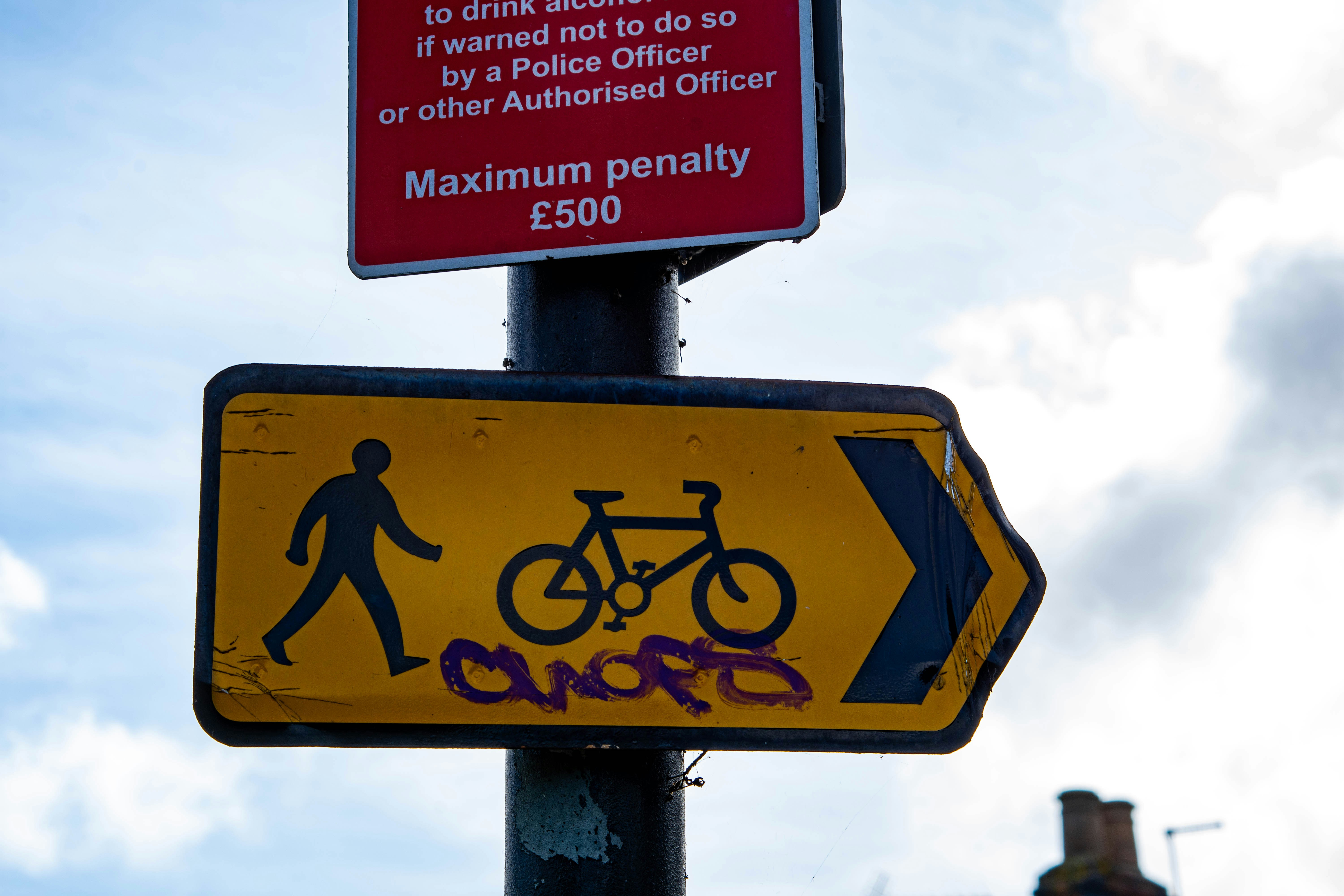 un panneau de signalisation avec un vélo dessus