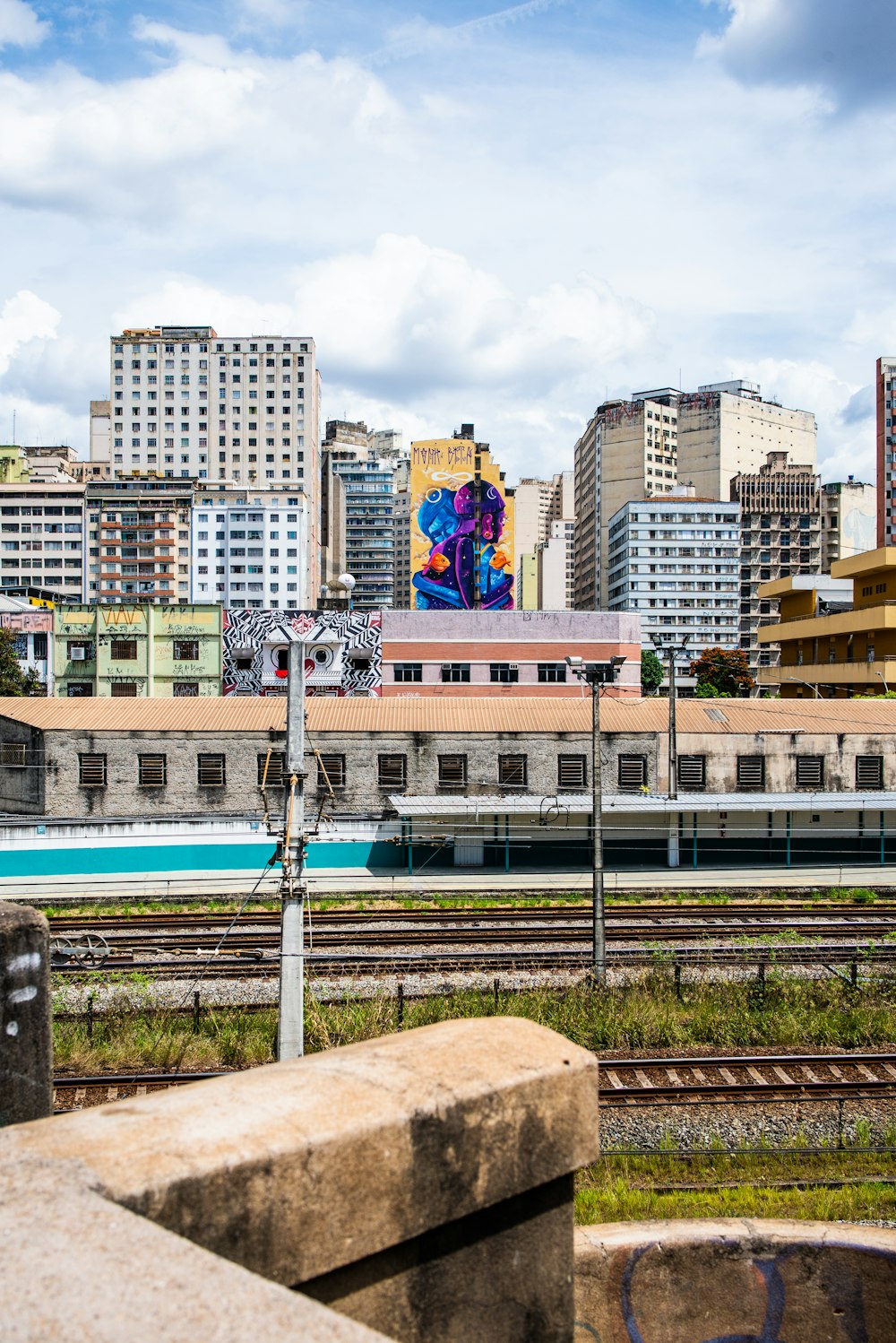 a view of a train station in a city