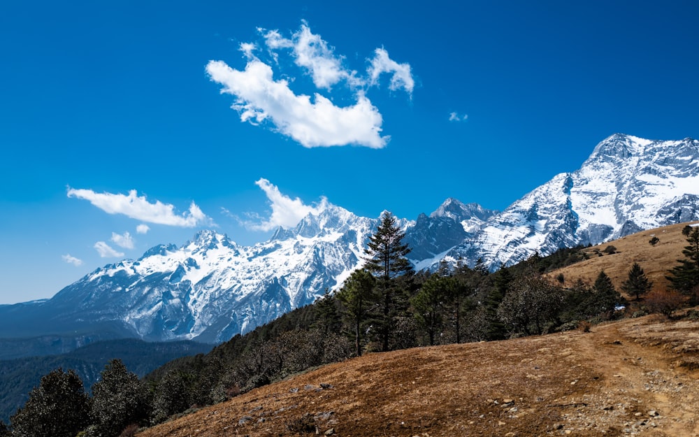 a view of a snow covered mountain range