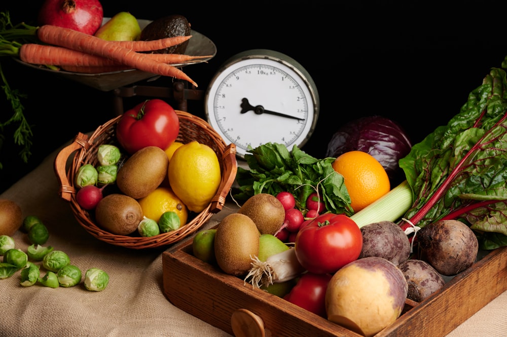 a wooden box filled with lots of different types of vegetables