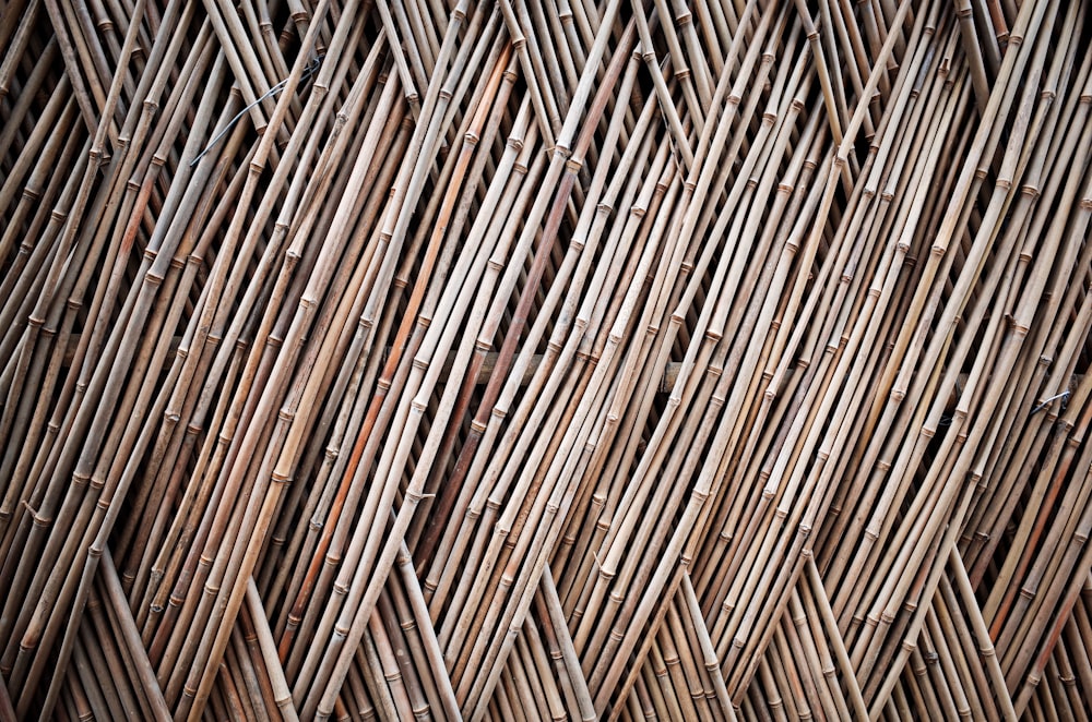 a close up view of a bamboo wall