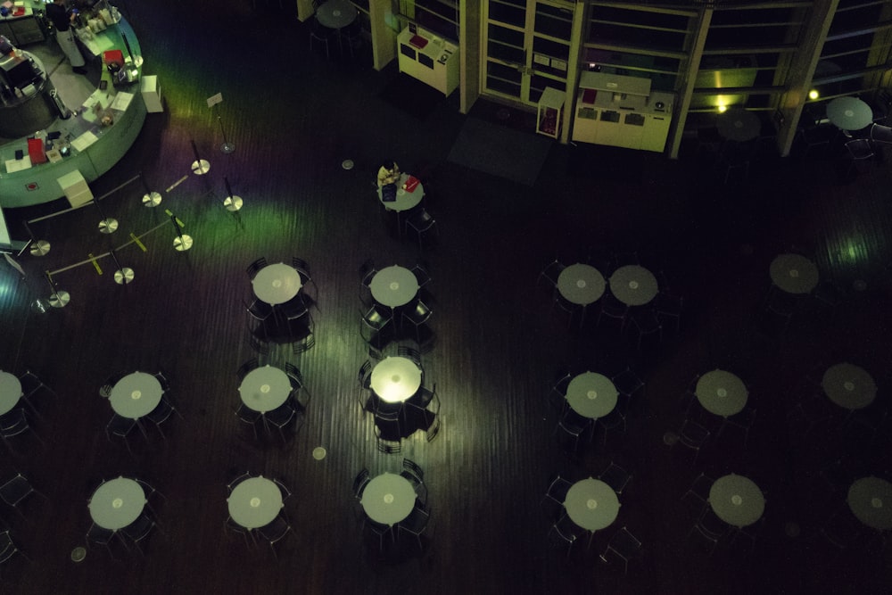 an overhead view of a restaurant with tables and chairs