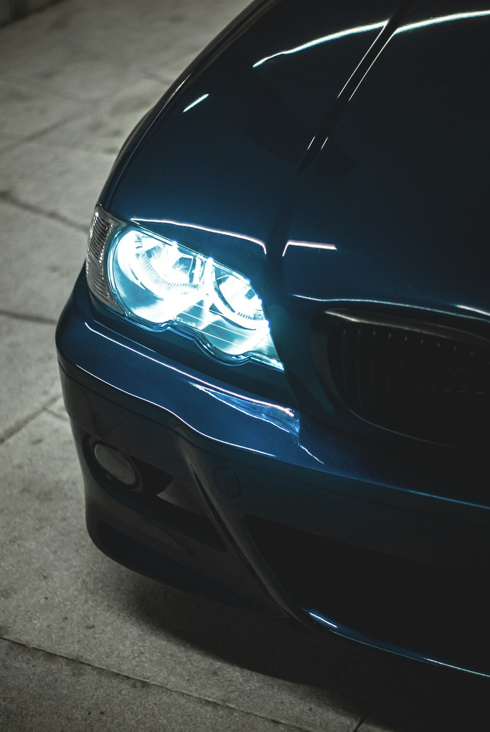 a close up of the headlights of a car