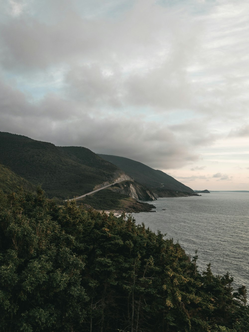 a scenic view of the ocean and a road