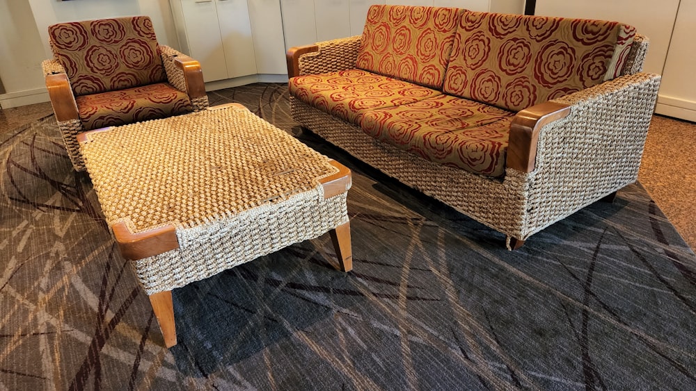 a living room with two couches and a coffee table