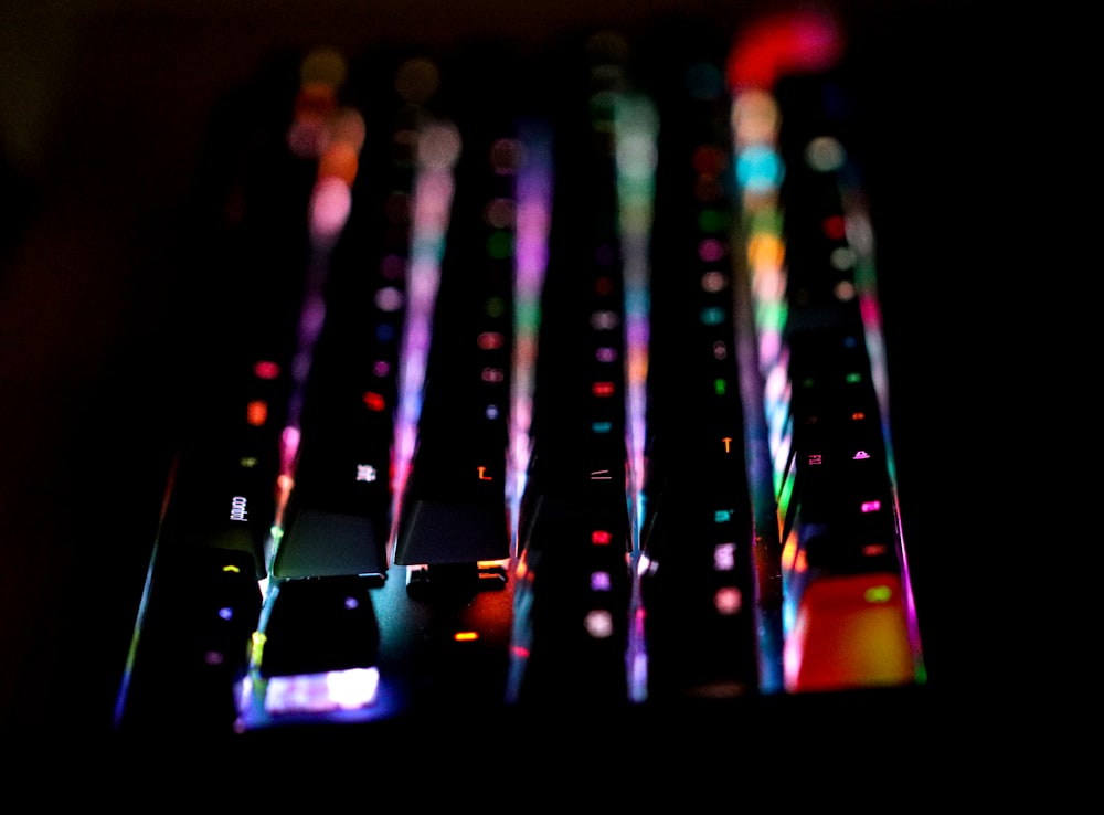 a close up of a keyboard with many colors on it