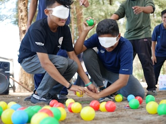 a group of young men playing with balls
