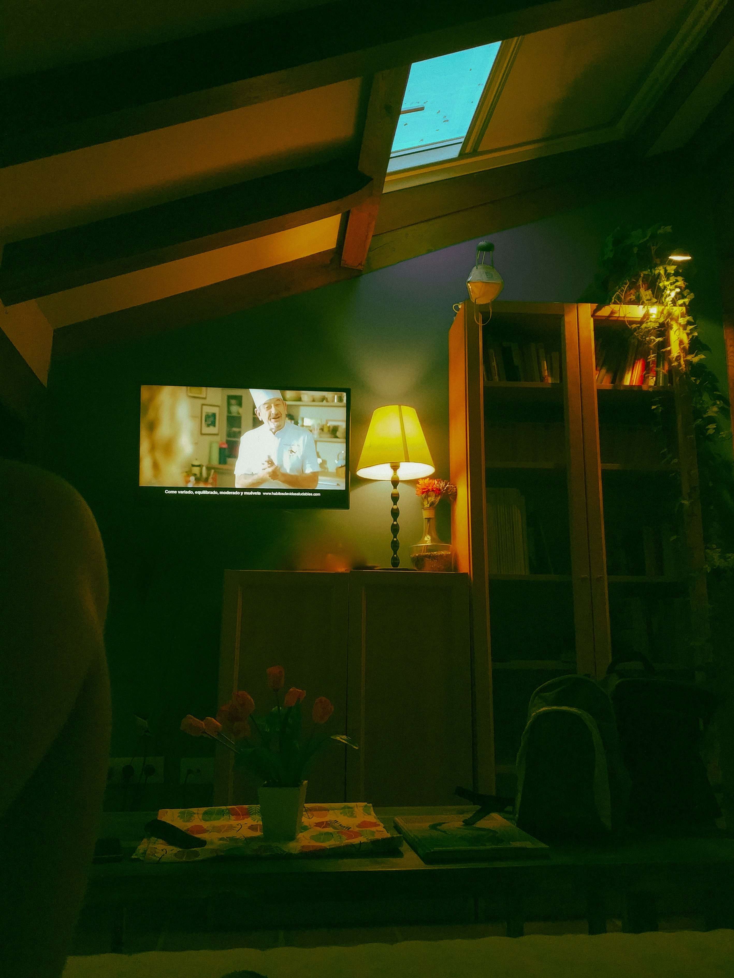 Wall-mounted television in a modern living room