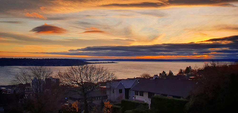 a view of a sunset over a body of water