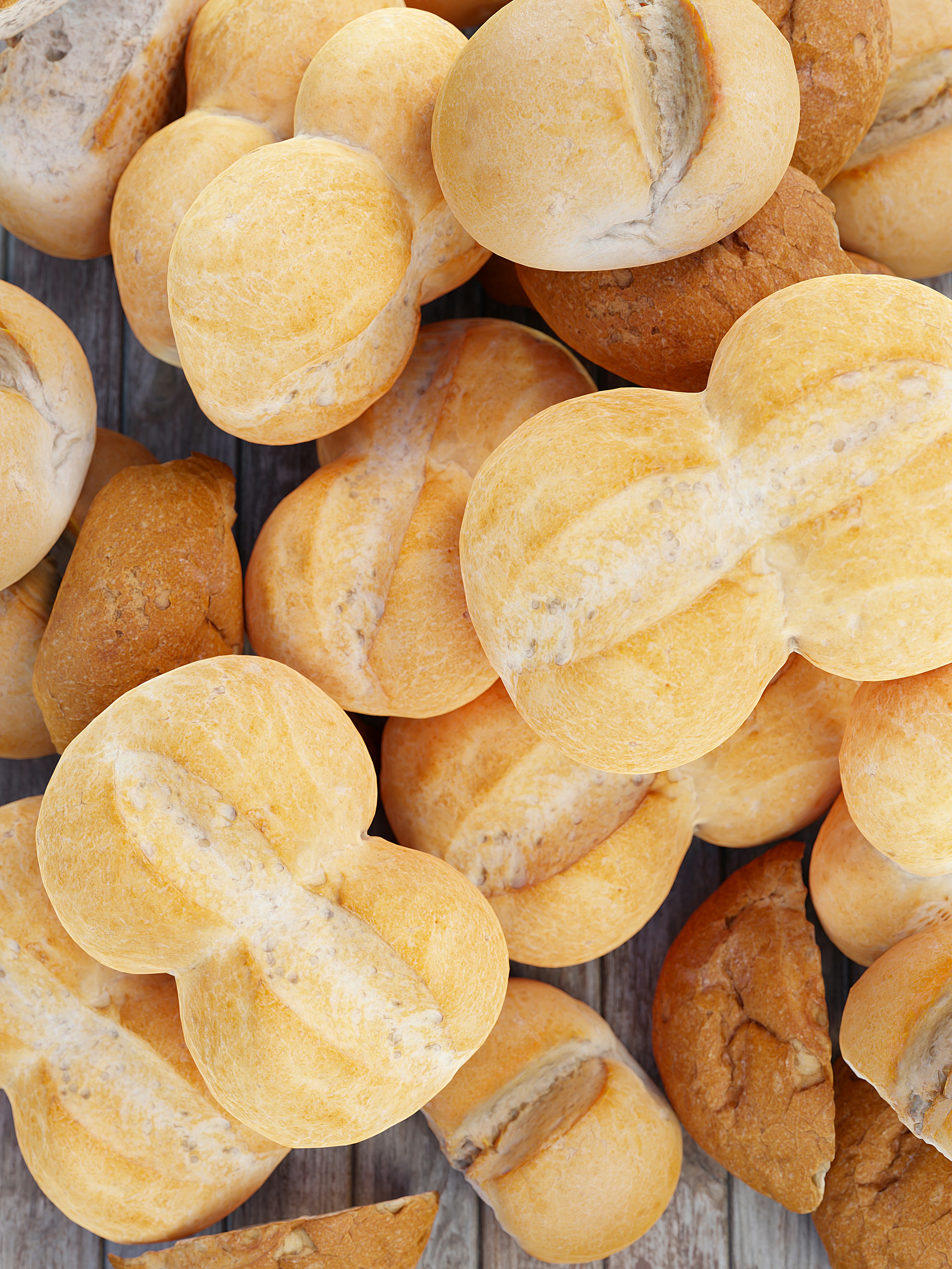 a close up of a bunch of breads on a table