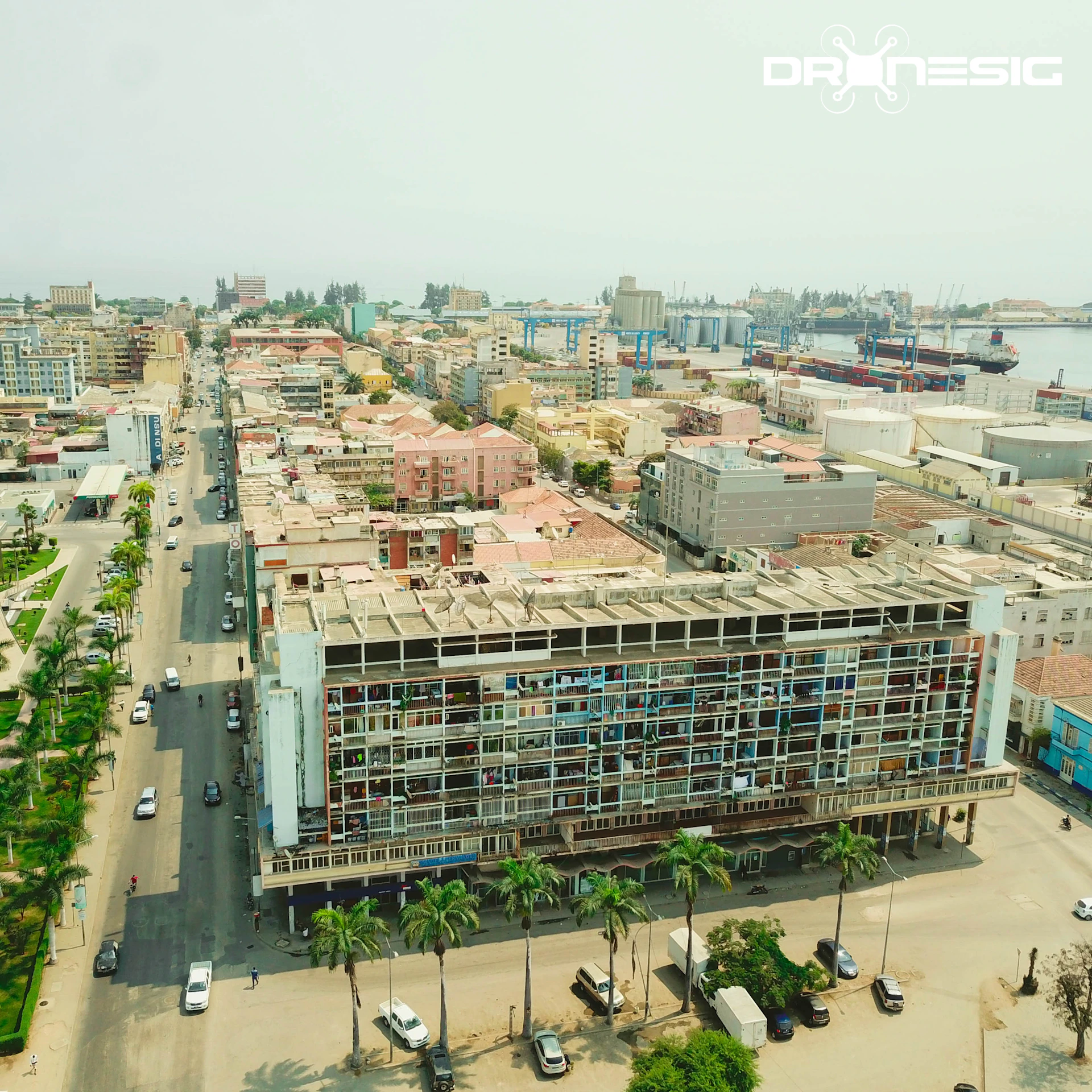 an aerial view of a large building in a city