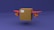 A cardboard box is designed to resemble an airplane, featuring red wings and propellers on either side. The background is a deep blue shade, contrasting with the brown box and red elements.
