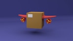 a cardboard box with a red propeller on it