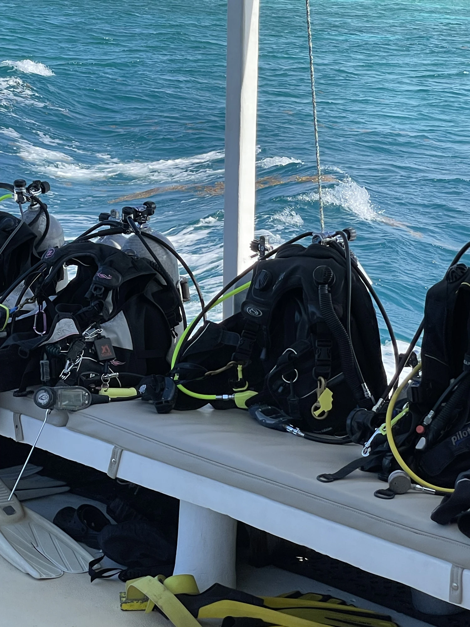 Scuba equipment on a warm water dive boat