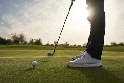 a person putting a golf ball on the green