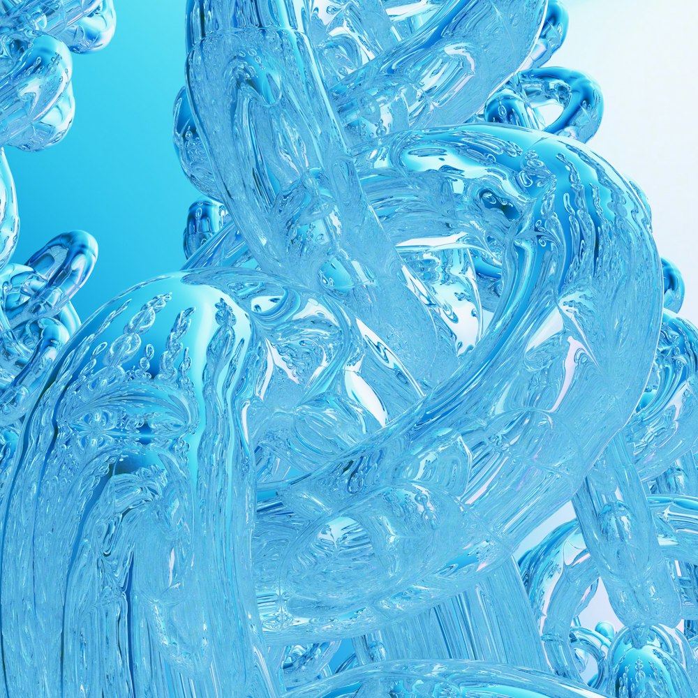 a close up of a blue glass sculpture