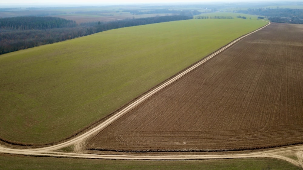 an aerial view of a large field of crops