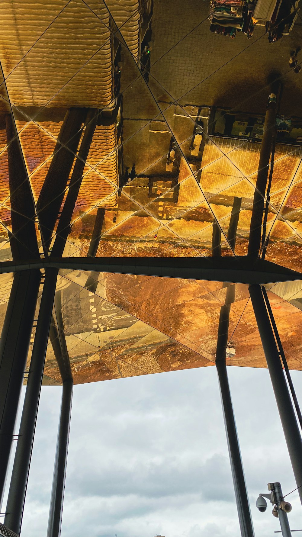 a view of a building through a glass window