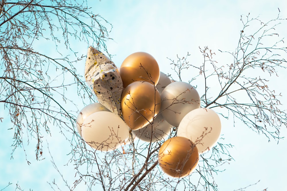 a bunch of balloons that are in a tree