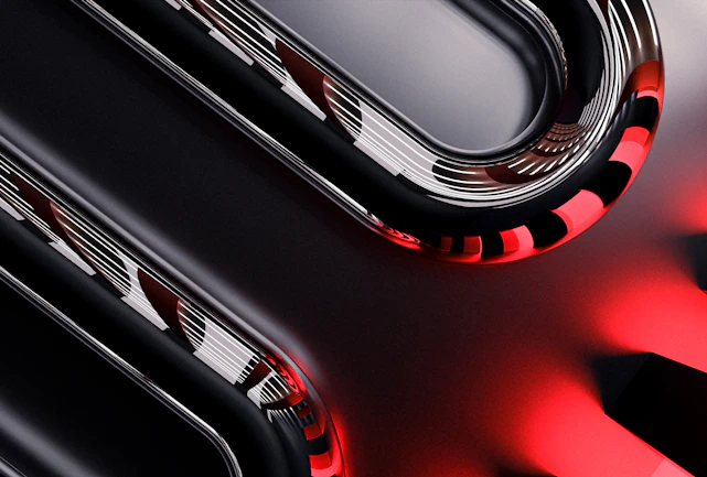 A sleek modern digital interface blending physical and digital business elements with dark blue and neon green accents