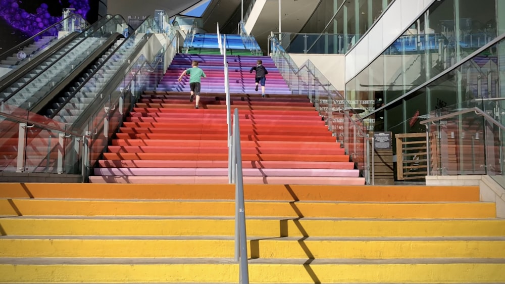 a person walking down a set of stairs