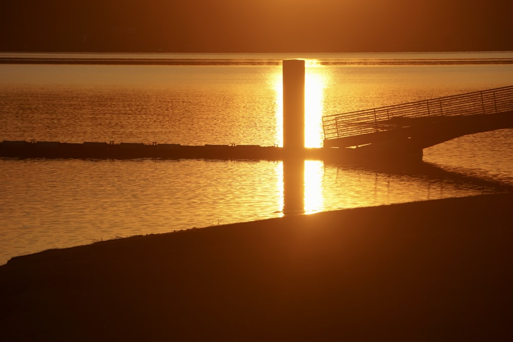 the sun is setting over a body of water