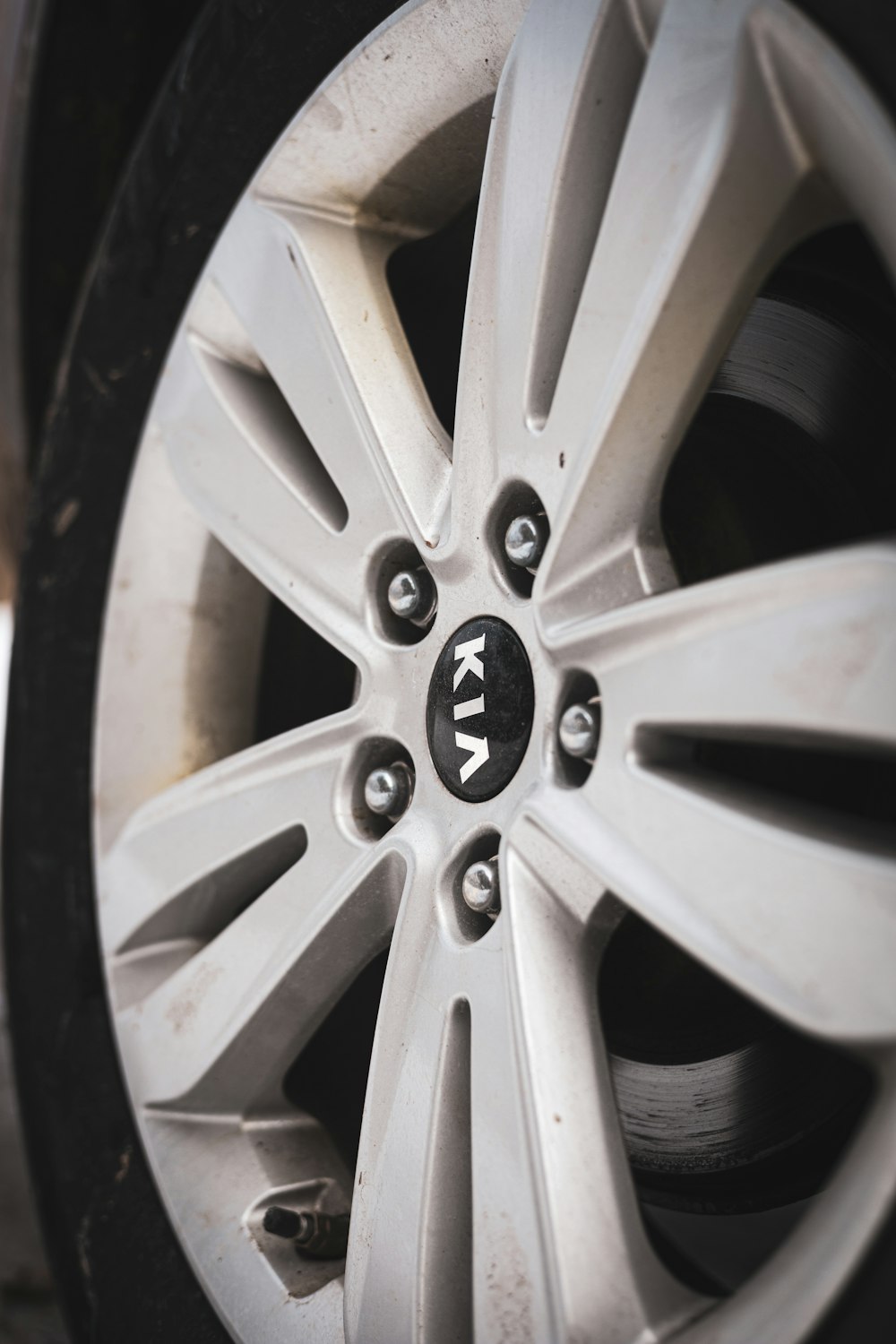 a close up of a wheel on a car