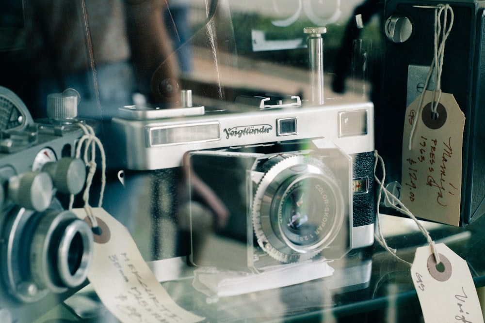 a close up of a camera on a table