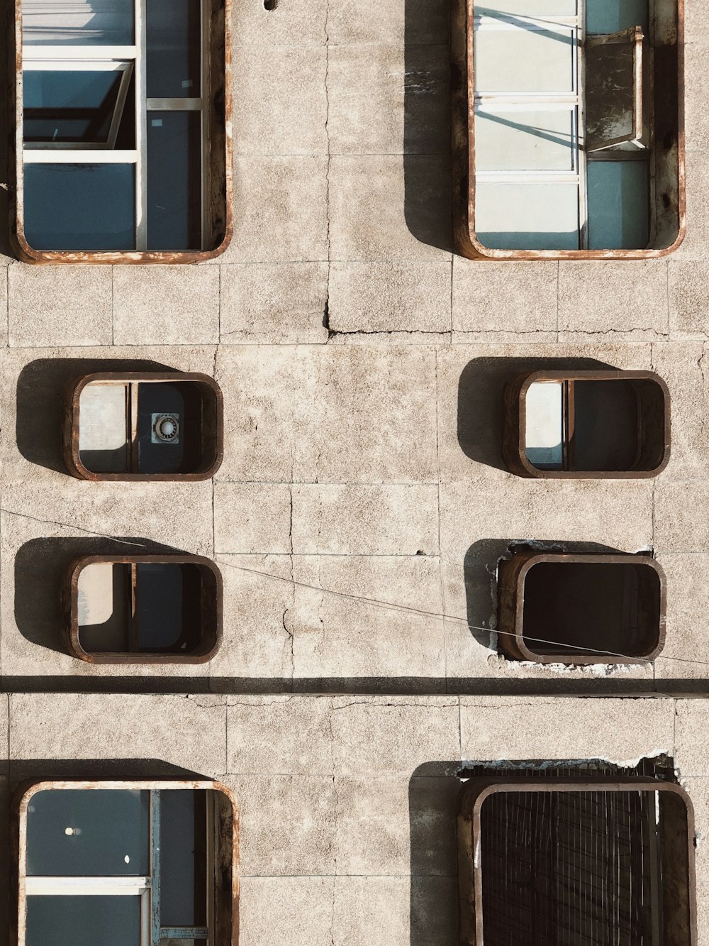 an overhead view of a building with several windows