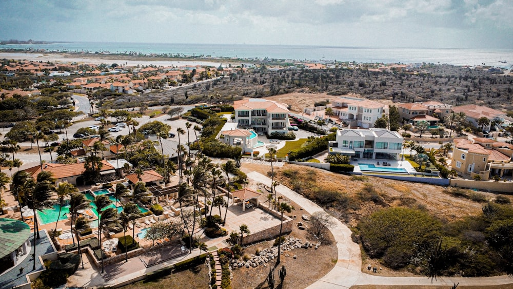 a bird's eye view of a beachfront resort