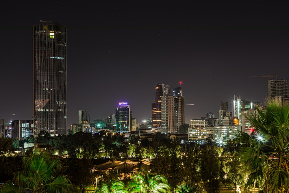 a night view of a city with a lot of tall buildings