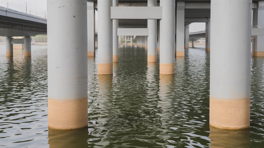 a large body of water under a bridge