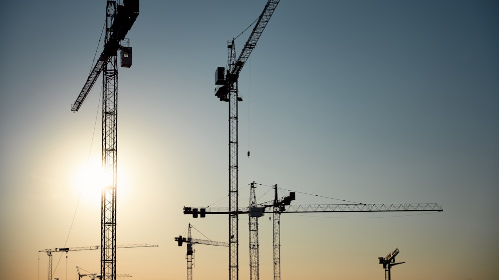 a group of cranes that are next to each other