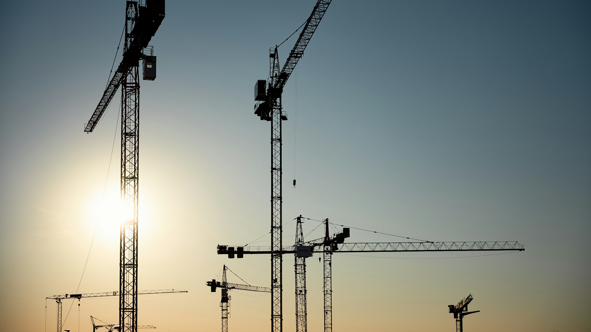 a group of cranes that are next to each other