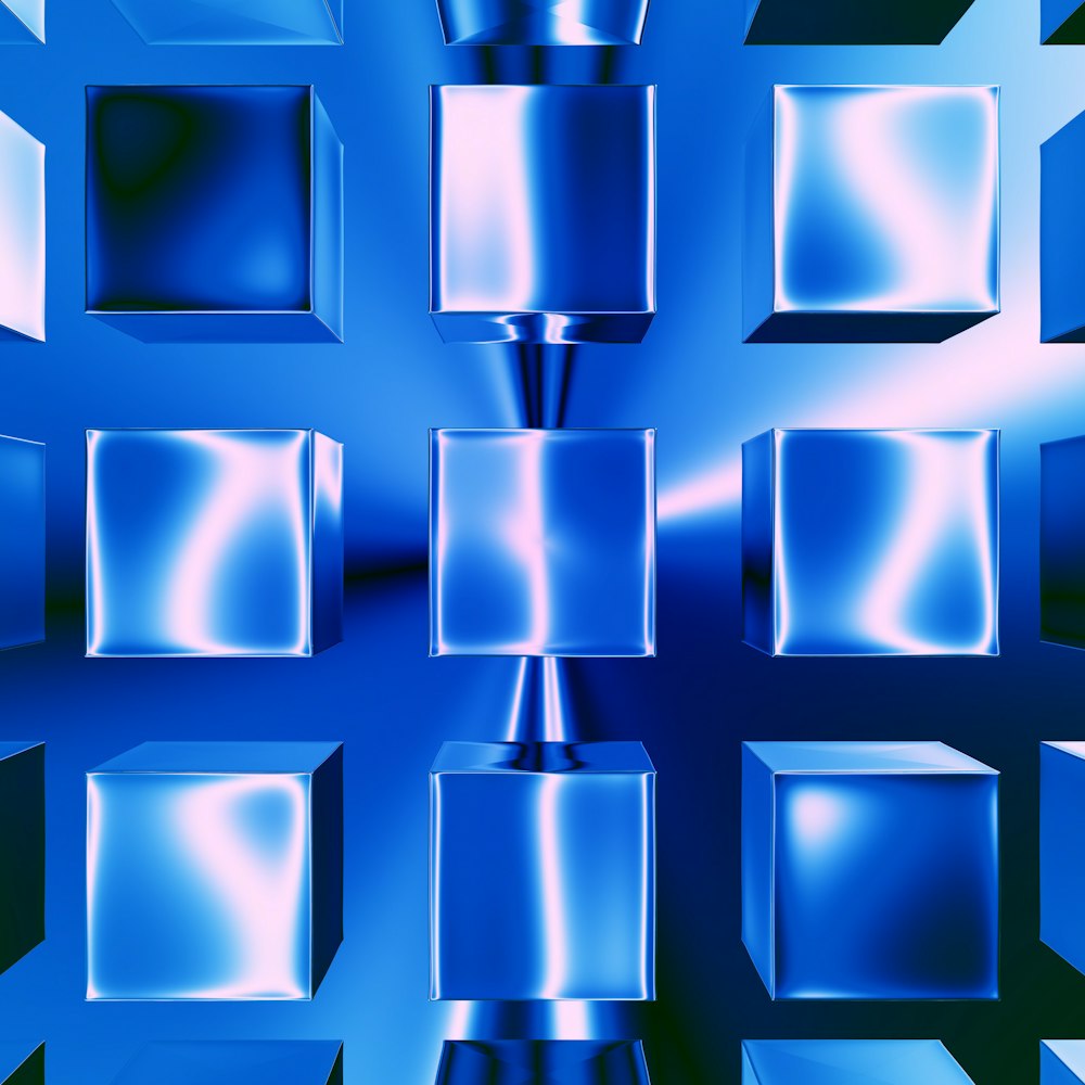 a blue abstract background with squares and cubes