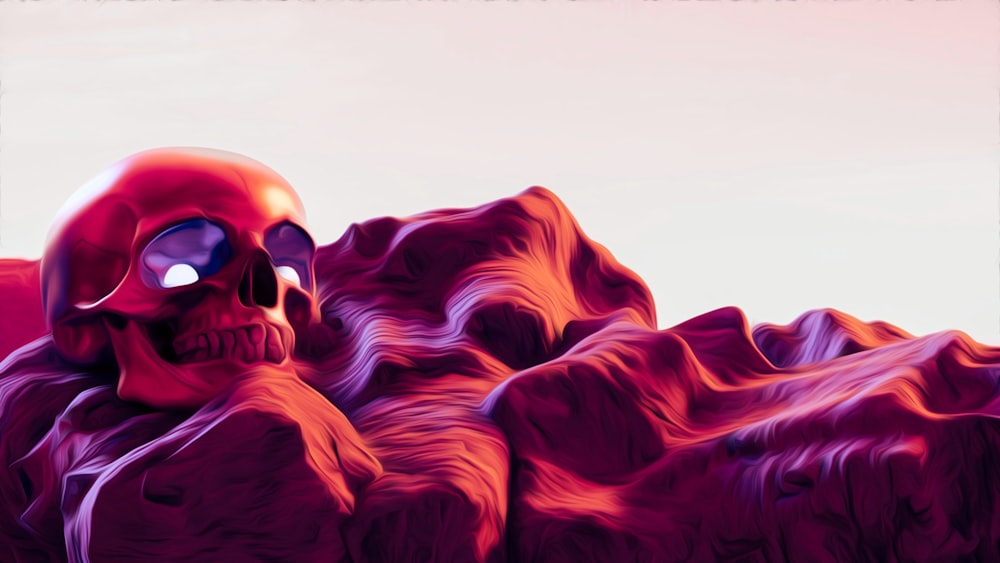 a painting of a skull on a mountain