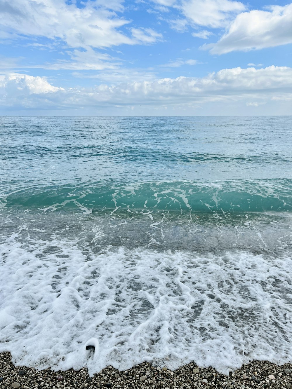 a view of the ocean from the shore of a beach