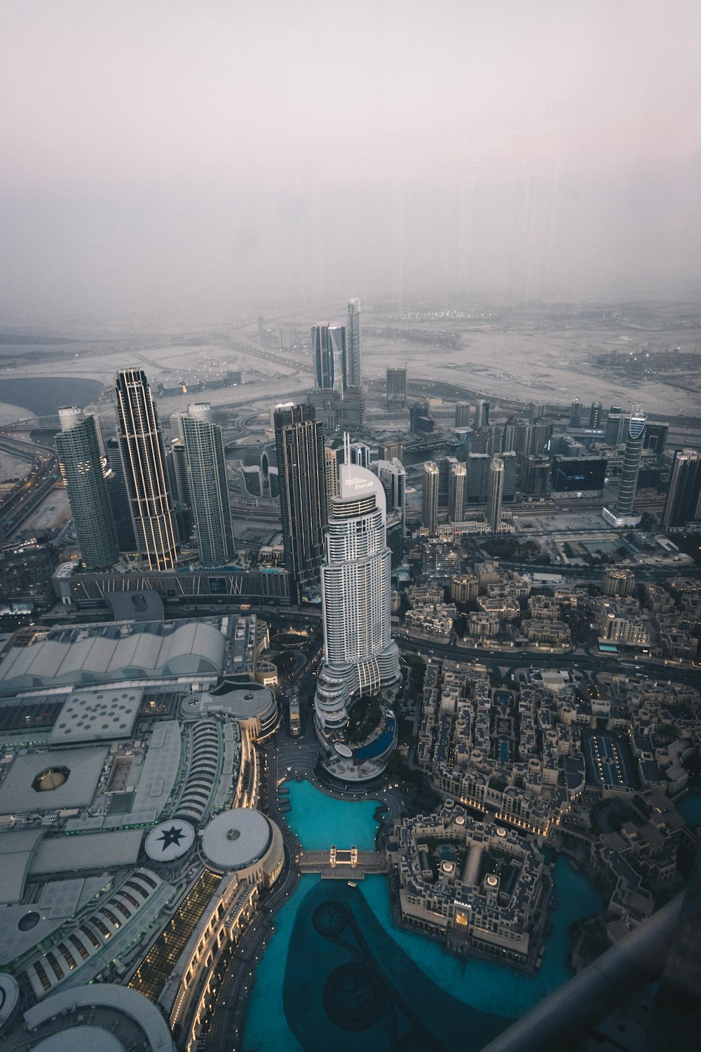 an aerial view of a city in the middle of the day