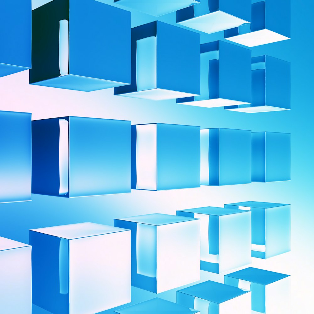 a blue and white abstract background with cubes