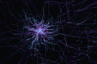 a purple and blue abstract pattern on a black background