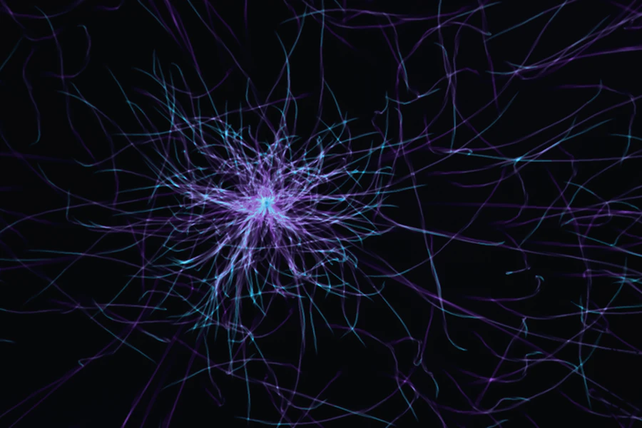 Abstract purple and blue digital pattern representing AI creativity