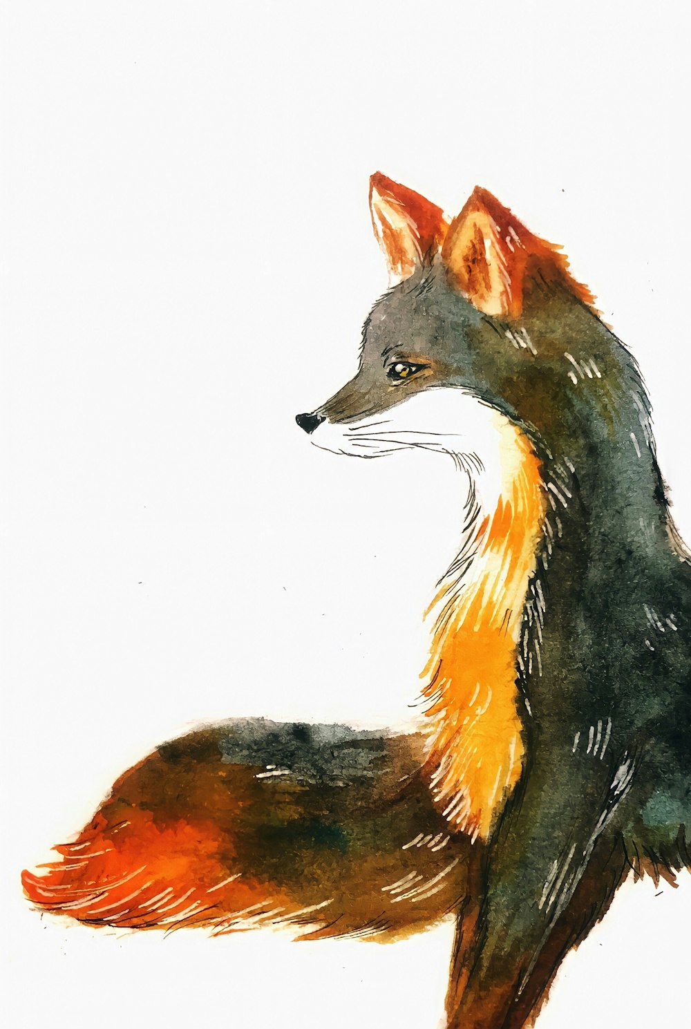 a watercolor painting of a fox on a white background